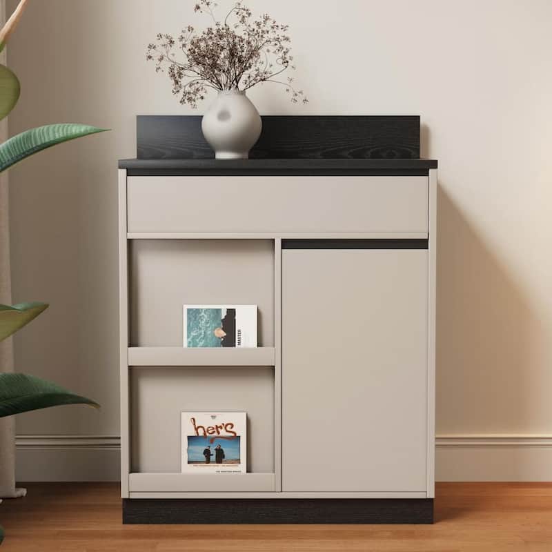 Modern 6-Drawer Storage Cabinet with Wavy Design and Black Wood-Grain Desktop
