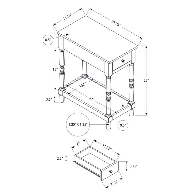 Accent Table, 2 Tier, End, Side Table, Nightstand, Bedroom, Narrow, Lamp, Storage Drawer, Brown Veneer, Traditional - Espresso