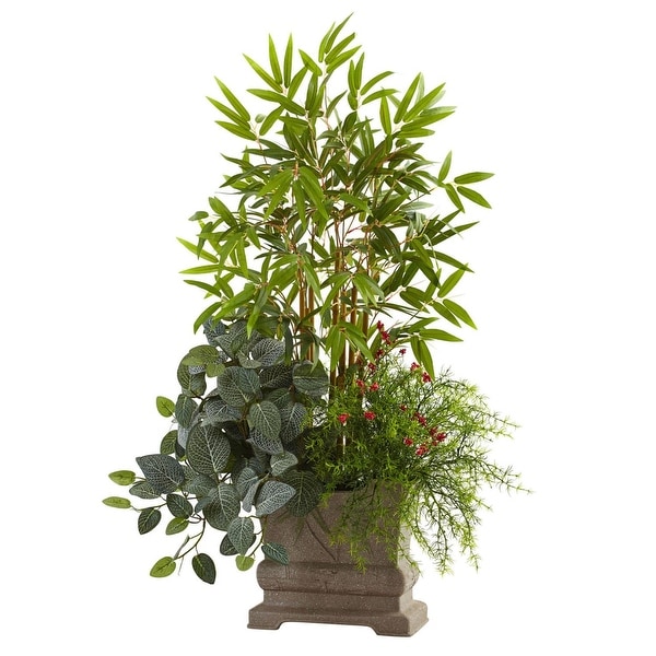 Nearly Natural Home Decor 38" Mixed Mini Bamboo, Fittonia & Springeri W/Planter