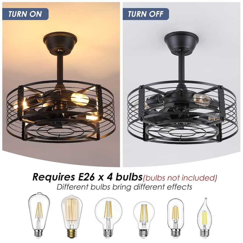 KAYLA 18'' Ceiling Fans with 7 Blades, Black Caged Ceiling Fan with Lights, E16 x 4 - N/A
