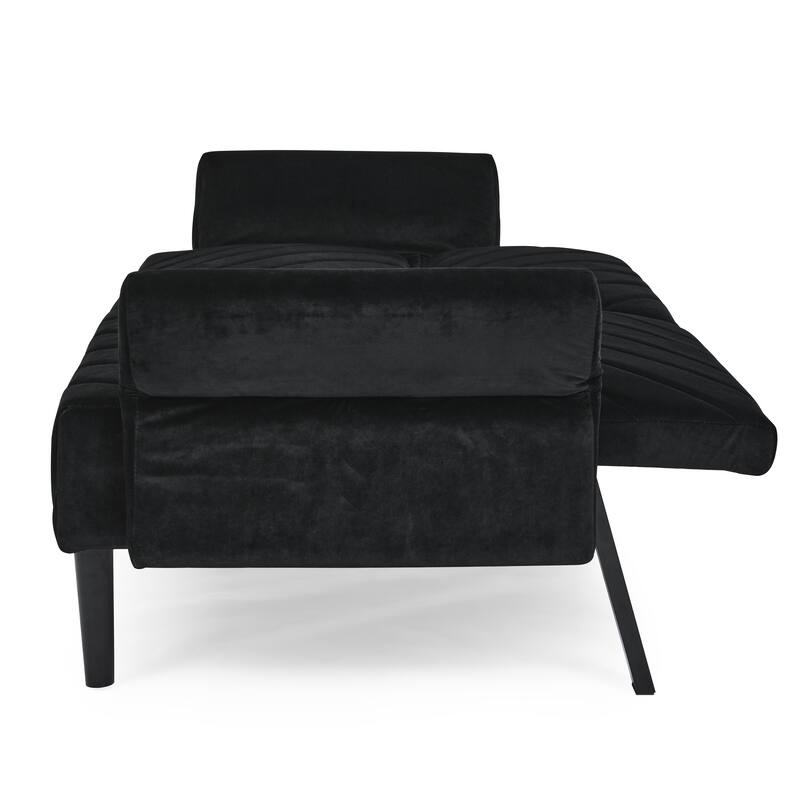 Velvet Futon Sofa Bed with 6-Position Backrest and Armrests for Apartments