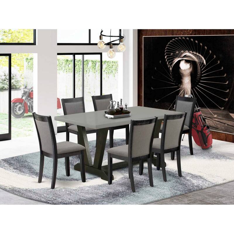 HomeStock 7-Piece Natural Oak Finish Solid Wood Top Dining Table with 6 Chairs