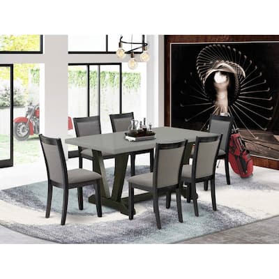 HomeStock 7-Piece Natural Oak Finish Solid Wood Top Dining Table with 6 Chairs