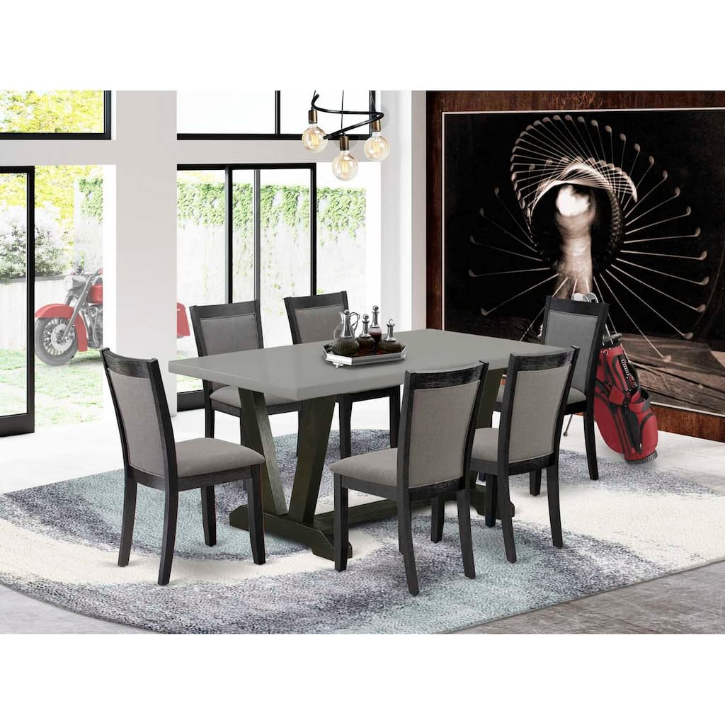 HomeStock 7-Piece Natural Oak Finish Solid Wood Top Dining Table with 6 Chairs