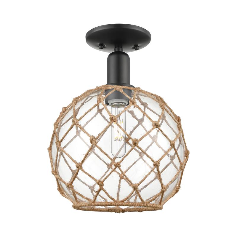Innovations Lighting Endless Possibilities Arcadia - Farmhouse Rope - 1 Light 10" Semi-Flush Mount - Clear Glass with Brown Rope/Matte Black