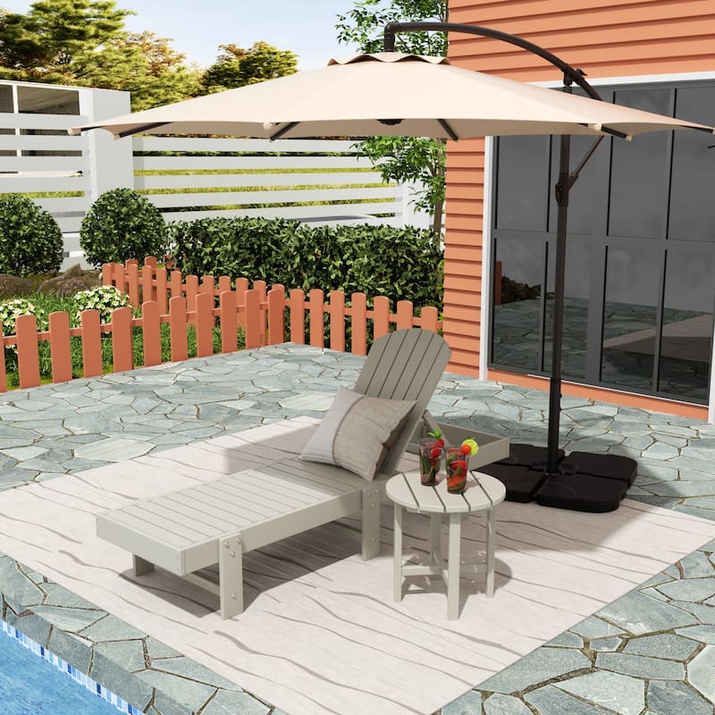 Polytrends Altura Poly Eco-Friendly All Weather Reclining Chaise Lounge with Arms & Side Table (2 Piece Set) - Sand