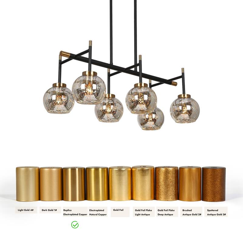Modern Glam 3/6-Light Black Gold Linear Chandelier Kitchen Island Pendant Lights with Mercury Glass
