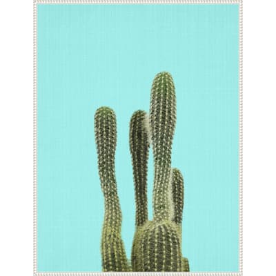Turquoise Cactus by Lola Peacock Framed Canvas Wall Art Print - Sylvie Beaded White