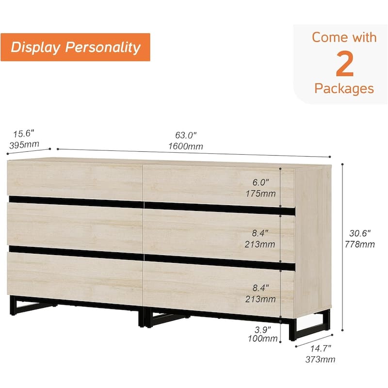 WAMPAT Dresser for Bedroom, Closet Organizers and Storage with 6 Drawers,Chest of Drawers with Metal Base