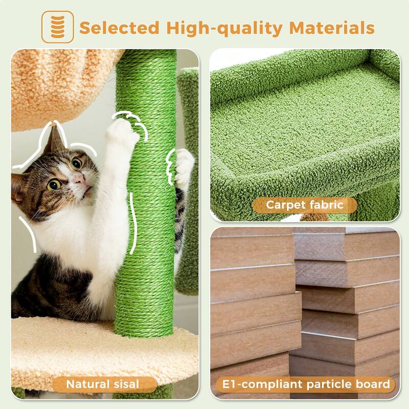 Cat Tree Tower w/Sisal Scratching Post, Condo, Large Top Perch, Hammock & 2 Dangling Balls