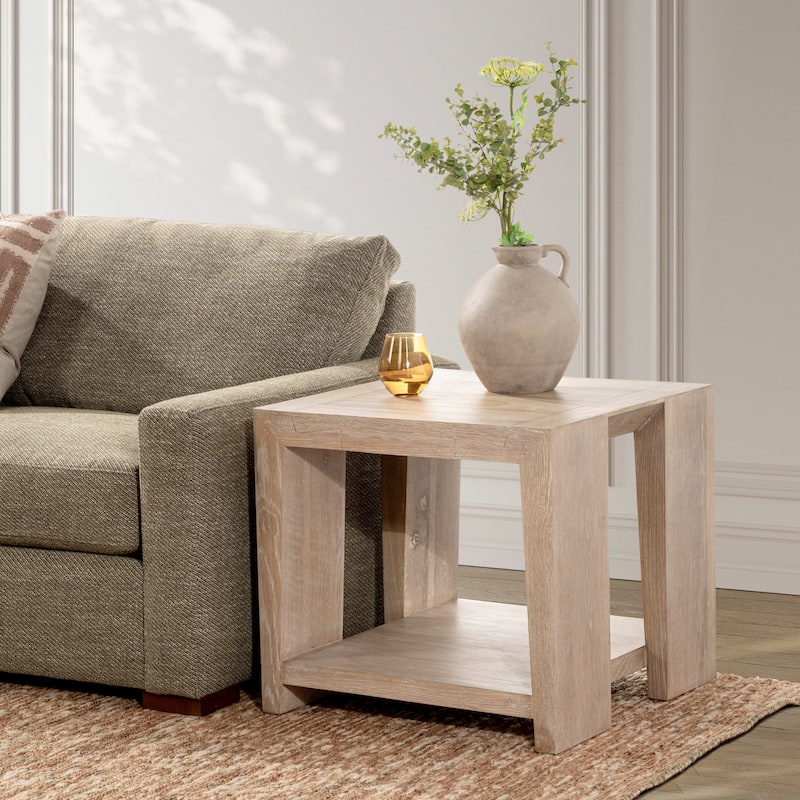 Classic Home Troy Cracked Oak End Table - 24Wx24Dx22H - White - Wood