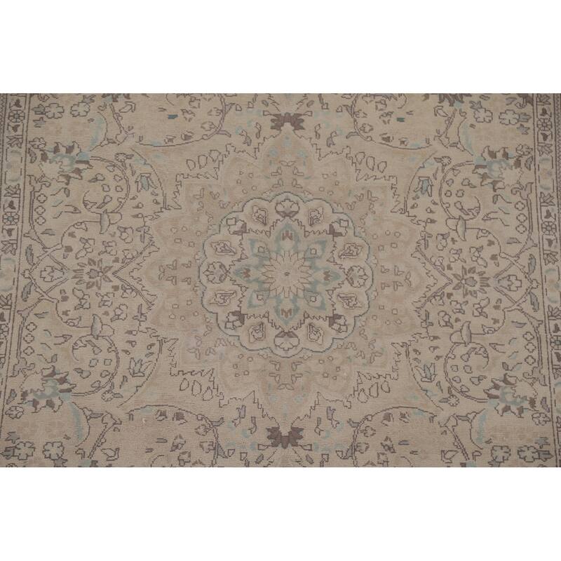 Hand Knotted Oriental 100% Wool Carpet Traditional Floral Beige & Ivories Tabriz Area Rug - 9' 5'' X 6' 2''