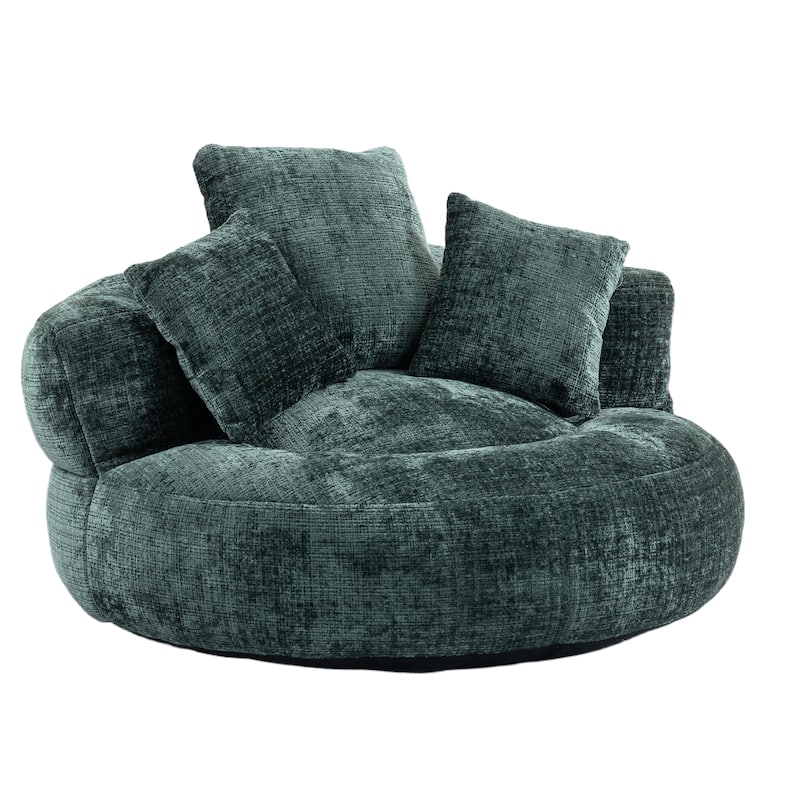 Chenille Oval Bean Bag Chair, Memory Foam Filling Lazy Sofa, Adults Lounge Chair with 3 Pillows & Semi-Wraparound Armrests