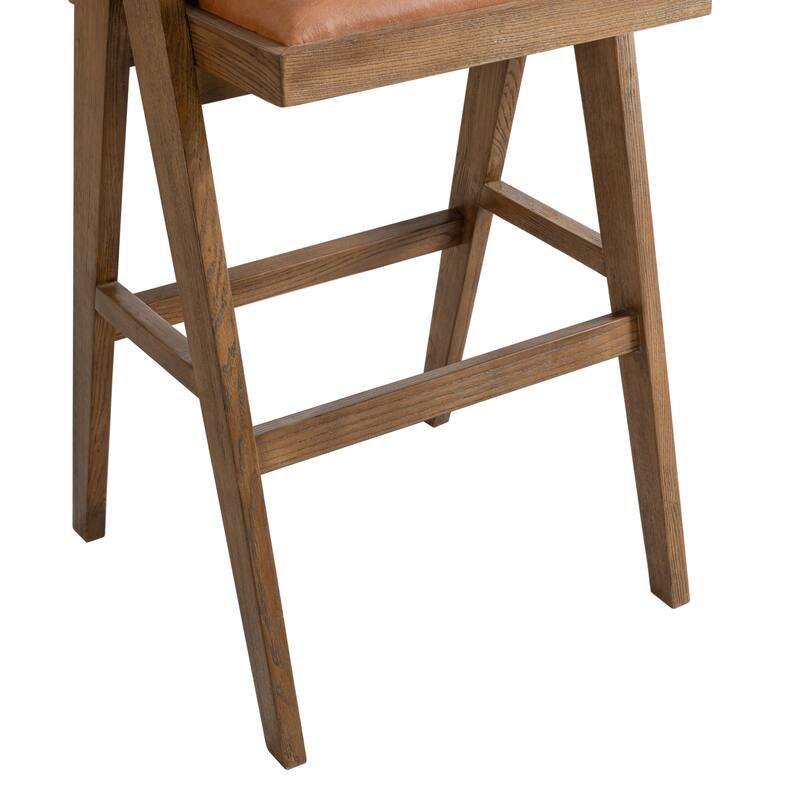 Harley Nutmeg Brown Solid Wood and Rattan Upholstered Counter or Bar Height Barstool