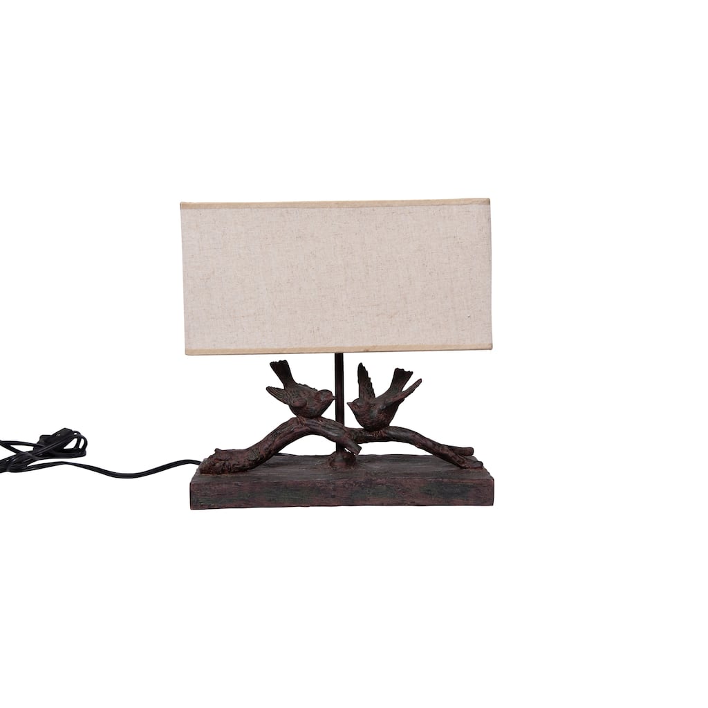 Rustic Birds-On-Branch Lamp with Rectangle Shade