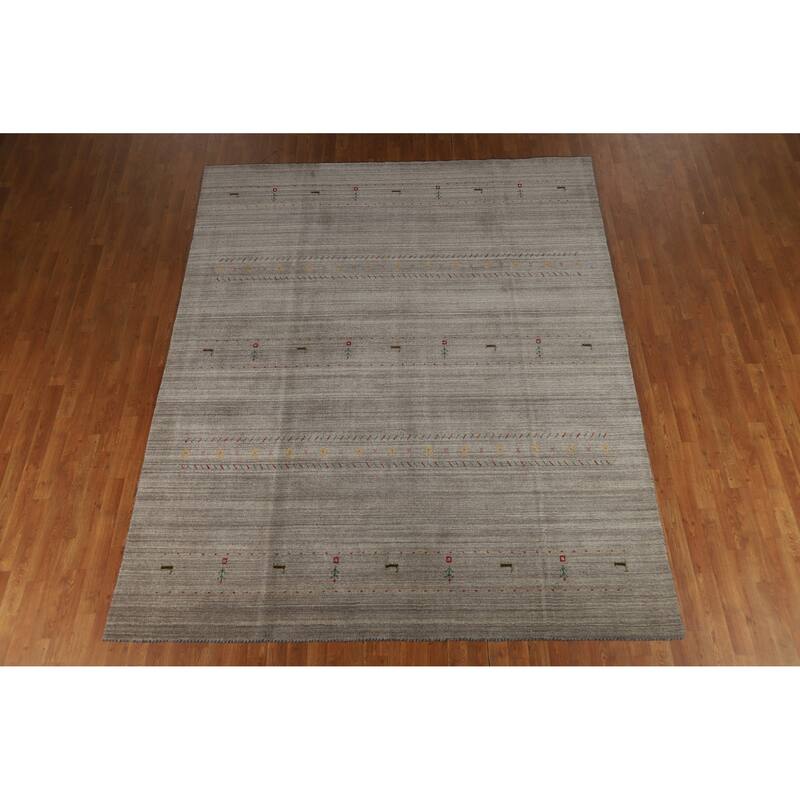 Hand Knotted Oriental 100% Wool Carpet Tribal Animal Pictorial Greys & Charcoal Gabbeh Area Rug - 9' 9'' X 7' 11''