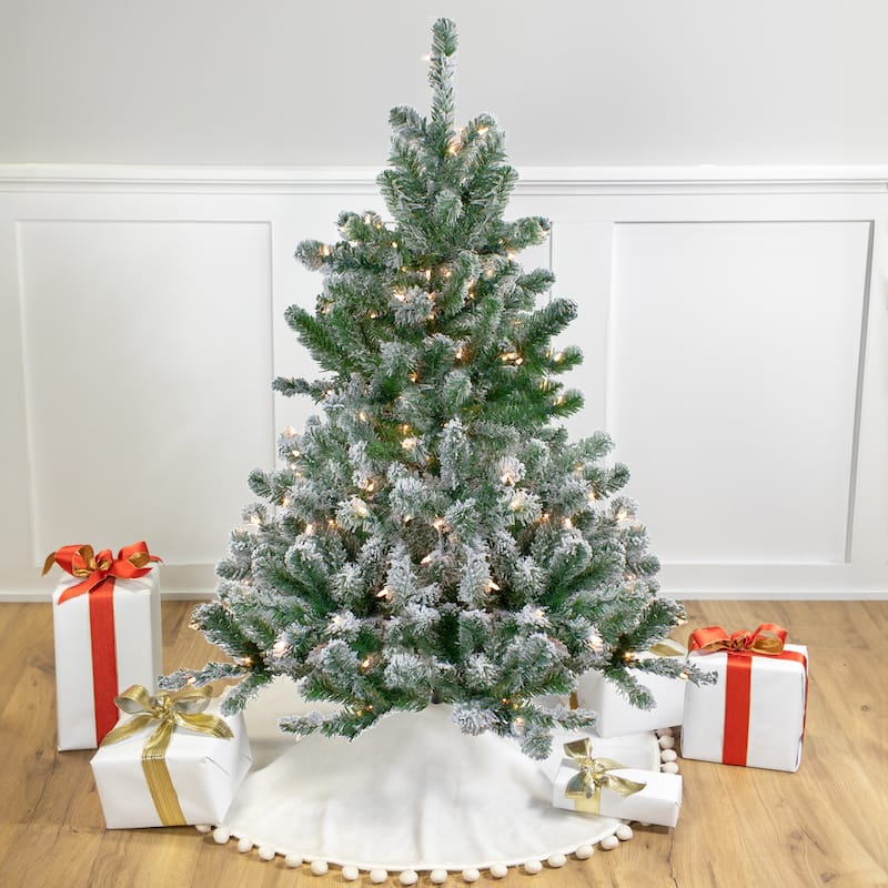 4.5' Full Flocked Emerald Artificial Christmas Tree Warm Clear Lights - 4.5 Foot