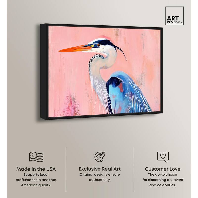 Rosy Dawn Heron Canvas by Art Remedy