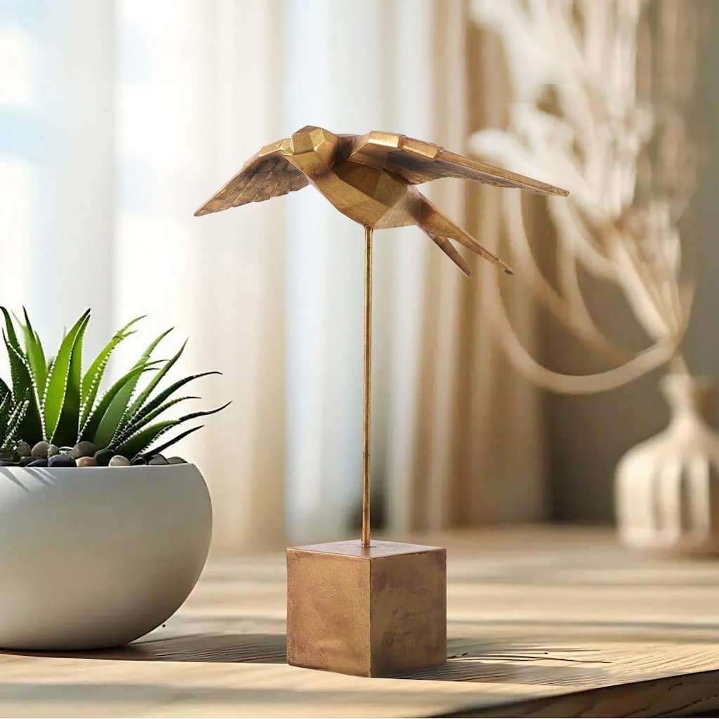 Flying Swallow on Pole Figurine - 14.25" - Gold