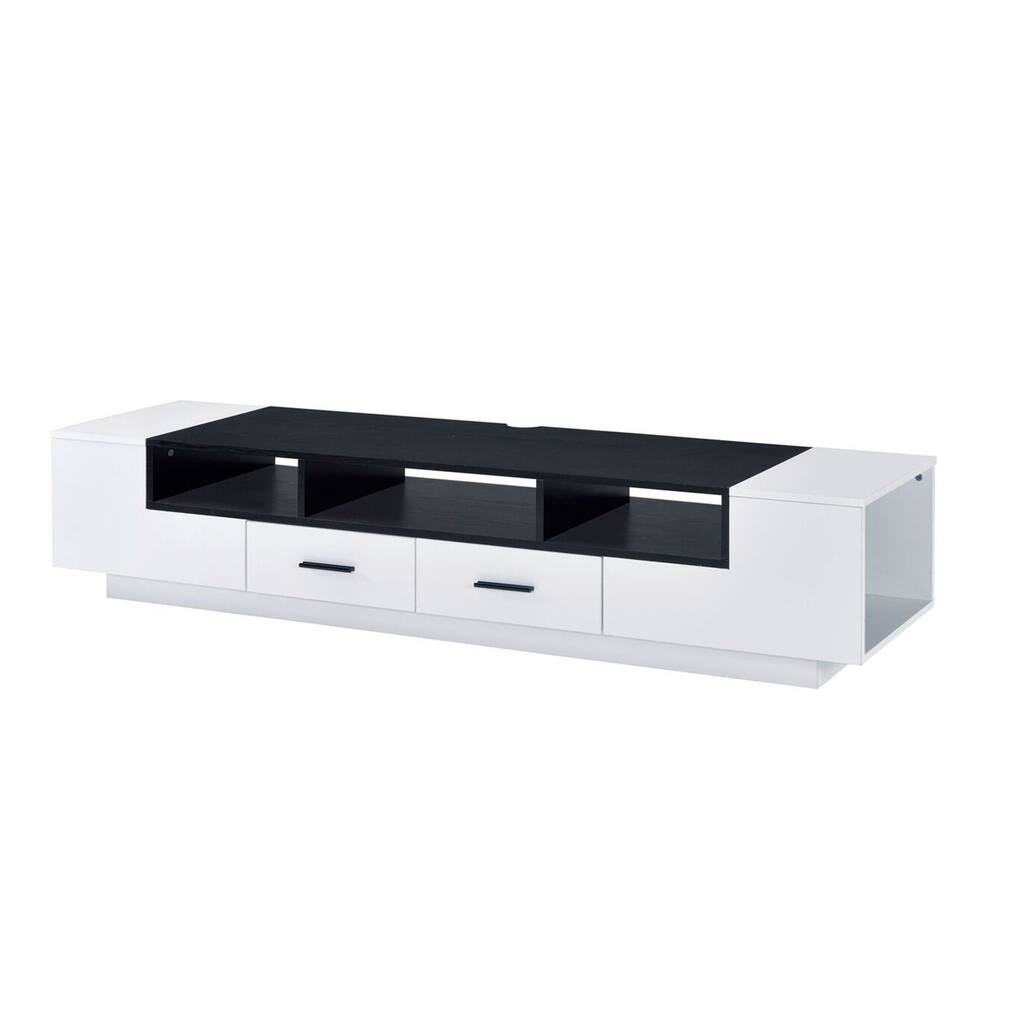 Contemporary 2 Drawer TV Stand with Media Compartments, Black and White