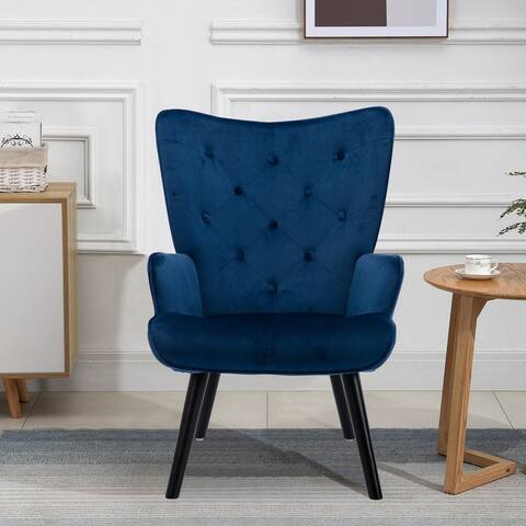 Urban Modern Leisure Velvet Accent Chair with Wooden Legs and Upholstered for Bedroom and Livingroom
