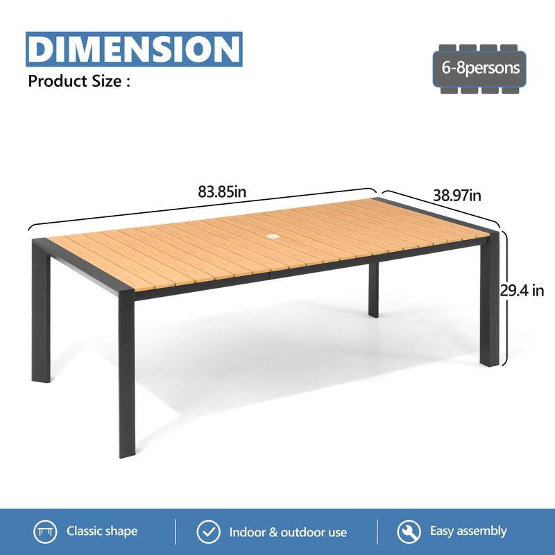 VredHom Premium Outdoor Patio Aluminum Dining Table with Umbrella Hole