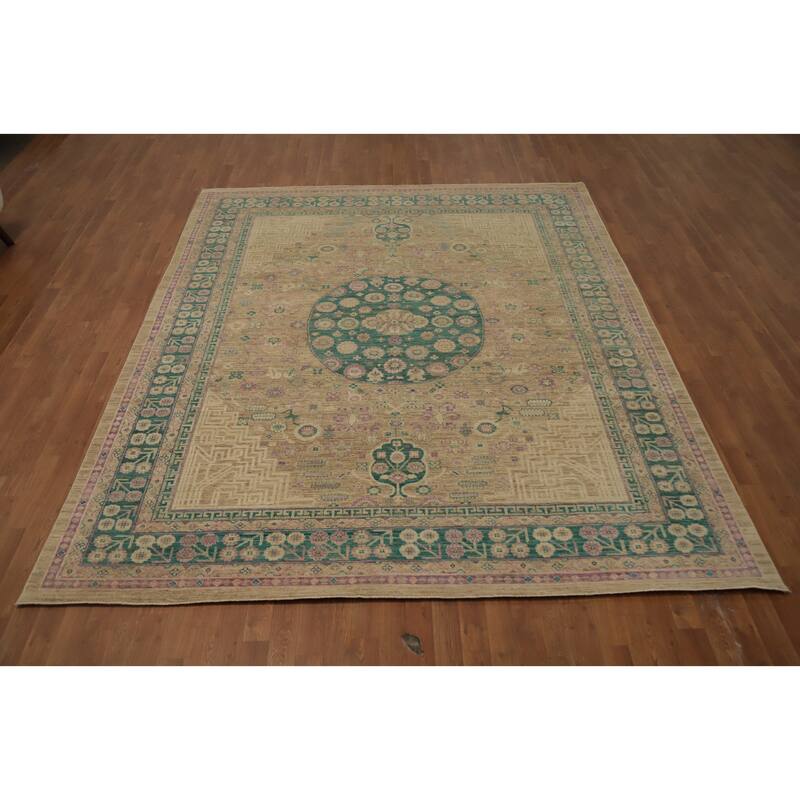 Hand Knotted Oriental 100% Wool Carpet Traditional Floral Brown Ziegler Area Rug - 9' 9'' X 8' 1''