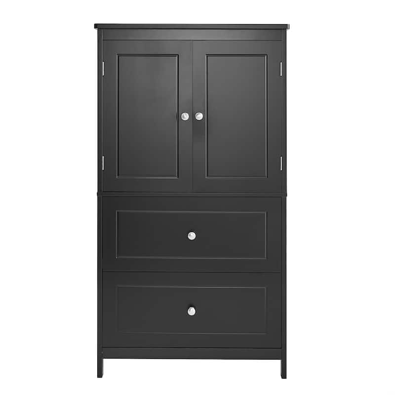 Freestanding Cabinet Floor Storage Cabinet with 2 Doors, Drawers and Adjustable Shelf for Bathroom Kitchen Office Living Room