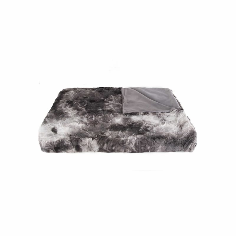 HomeRoots 50" X 70" Dark Gray and Ivory Faux Fur Plush Throw Blanket