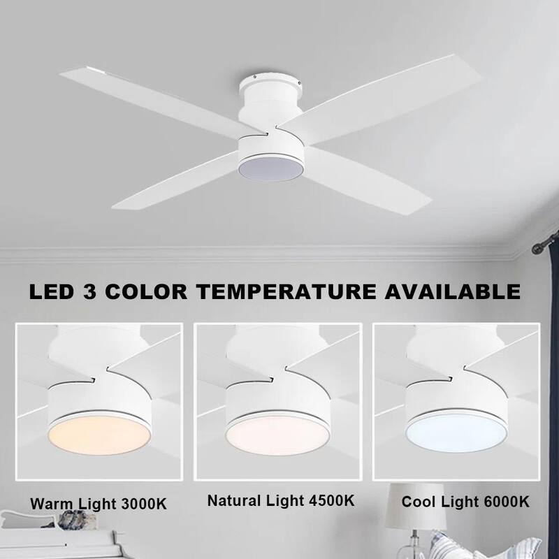 MLiAN Flush Mount DC Ceiling Fan with Lights and Remote, 4 Reversible Blades