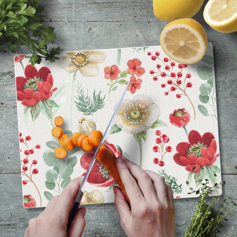 Floral Tradition 3mm Heat Tolerant Tempered Glass Cutting Board 10” x 8” Manufactured in the USA Dishwasher Safe