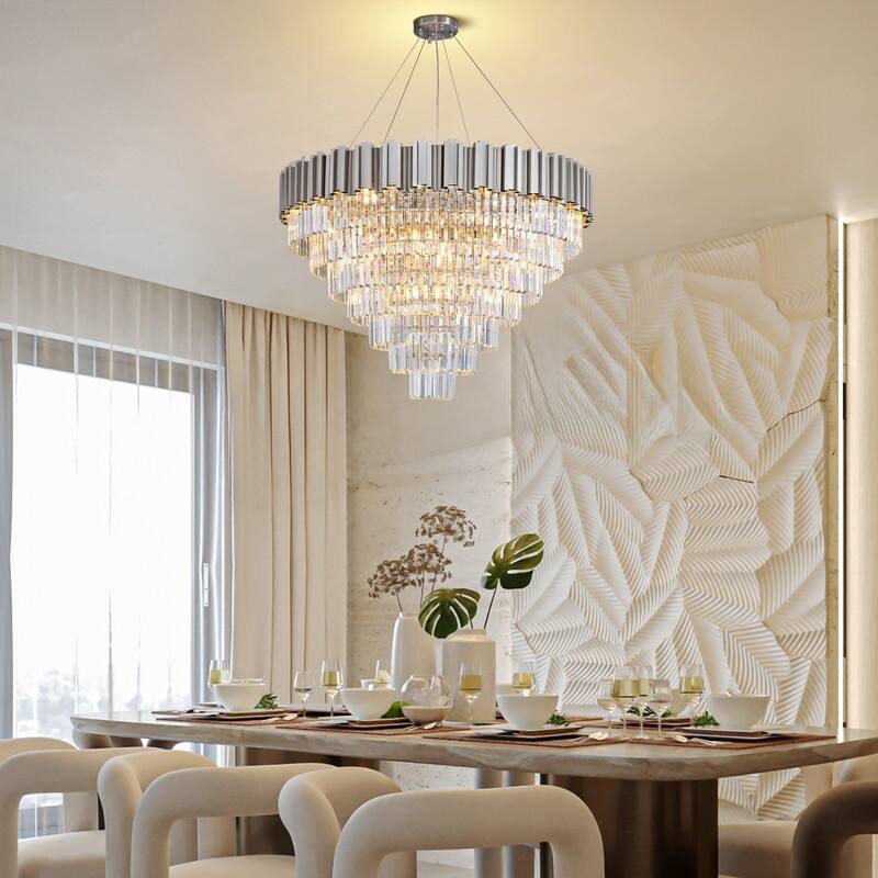 KAYLA Large Crystal Chandelier - 35.4"Modern 6-Tier 17-Light Chrome Ceiling Light, Luxury K9 Crystal