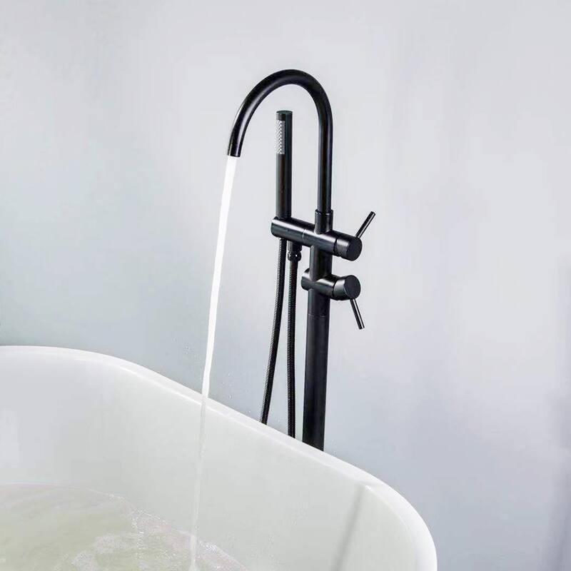 Black Single Hole Freestanding Tub Filler Trim with Deck Plate