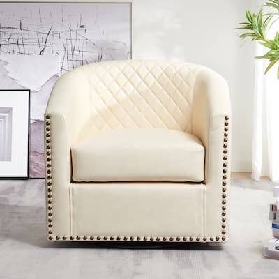 KINWELL 29" Wide Tufted PU Leather Swivel Barrel Chair