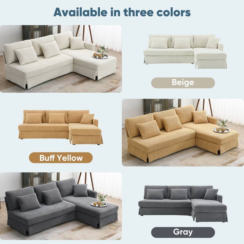 Interchangeable Chaise L-Shaped Sofa with Skirted Design for Living or Guest Rooms