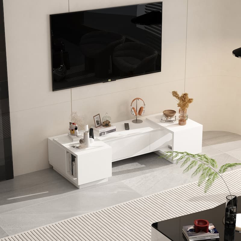 Modern Style Extendable TV Stand with 3Drawer White/Black 65.4"-106.3" - White