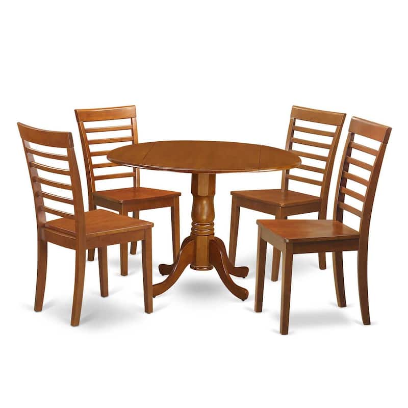 Kitchen Dinette Set - 5 Piece Round Table & Chairs - Asian Hardwood - Modern Design