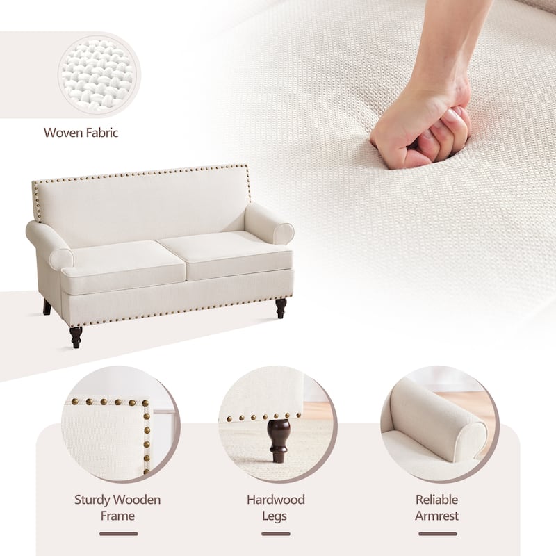 Uniquely Designed Riveted Fabric Sofa, Single Chair Loveseat