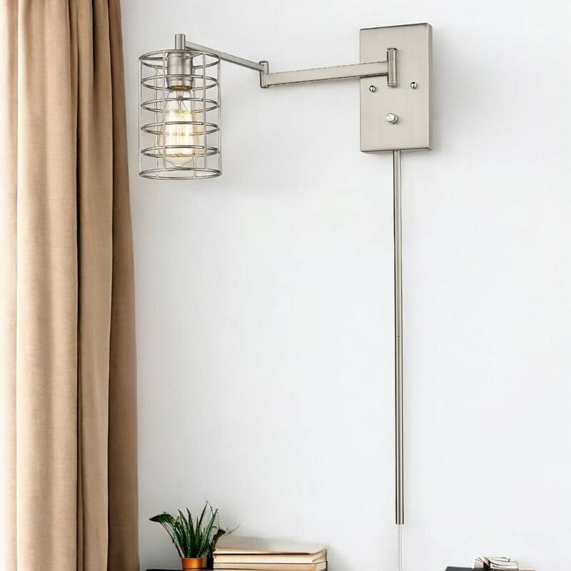32"H Modern Plug-in Wall Sconce with LED Option and Dimmable Hanging Light Fixture Steel Frame - 32" H x 5" W x 20.75" D
