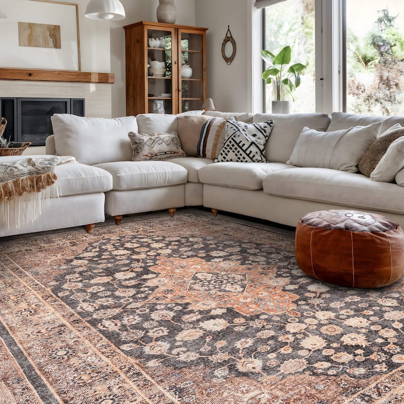 Black Traditional Flat Pile Rug - Washable and Pet Friendly, Non-Slip Surface