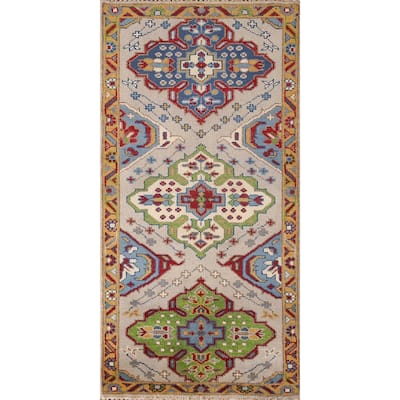 Geometric Kazak Accent Rug Hand-Knotted Traditional Wool Carpet - 2'6"x 6'0"
