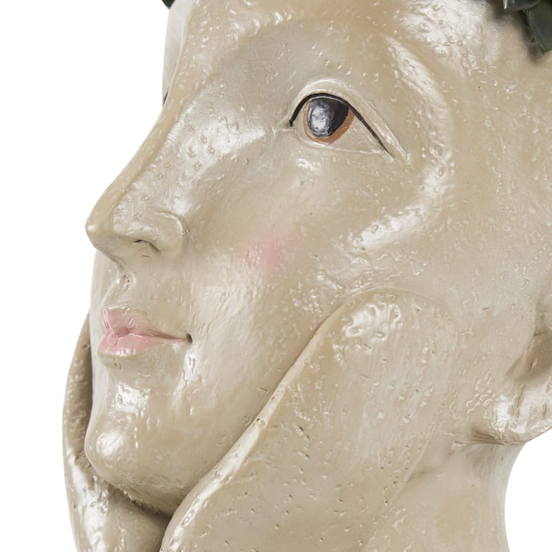 Resin Woman Bust Indoor Outdoor Planter with Succulent or Flower Crown and Orange or Blue Top - Beige - Roche River Decor