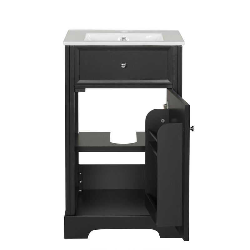 Storage Cabinet Bathroom Vanity with Ceramic Sink, Soft Closing Door, Door Rack and Adjustable Shelf - Ready to Assemble
