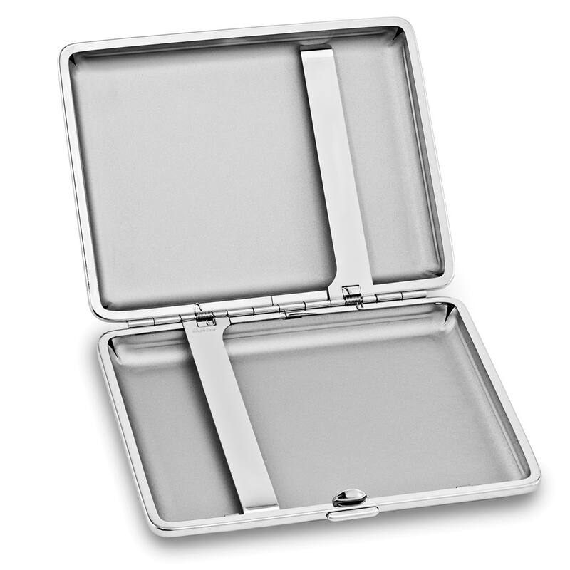 Curata Black Lizard Texture Leather (Holds 20-100mm) Silver-Tone Cigarette /Card Case