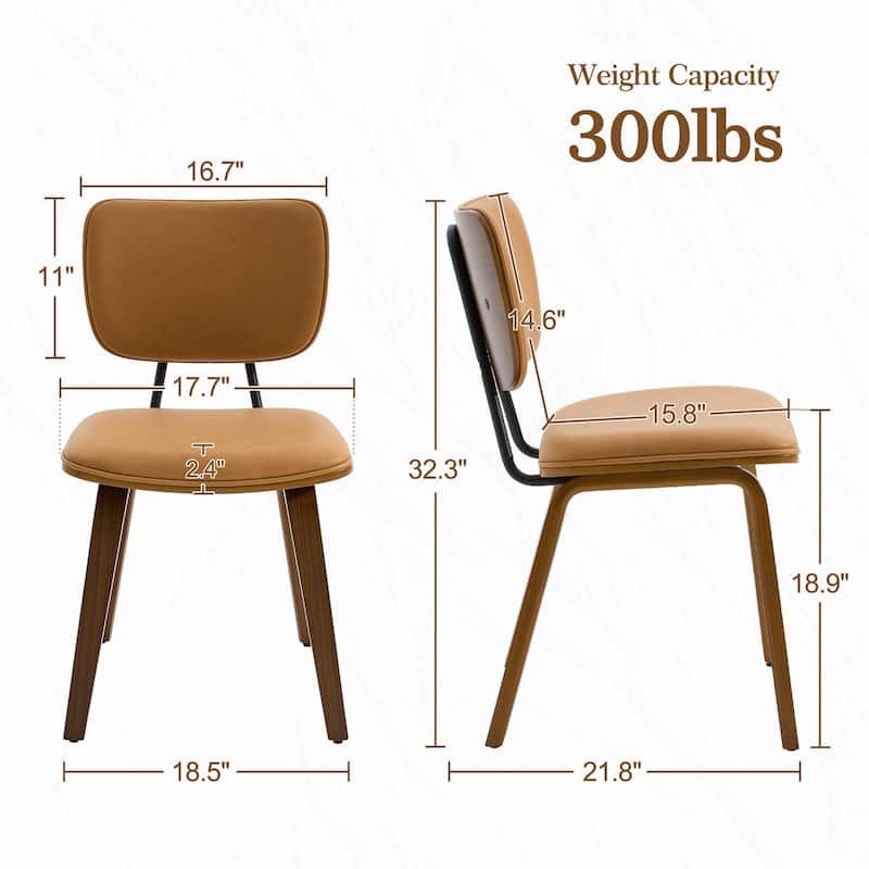 Faux Leather Upholstered Dining Chairs Set of 2/4 with Wood Legs - 32.3"H x 18.5"W x 21.8"D