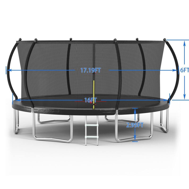16FT Outdoor Trampoline with Safety Enclosure 6 Leg Design UV Resistant