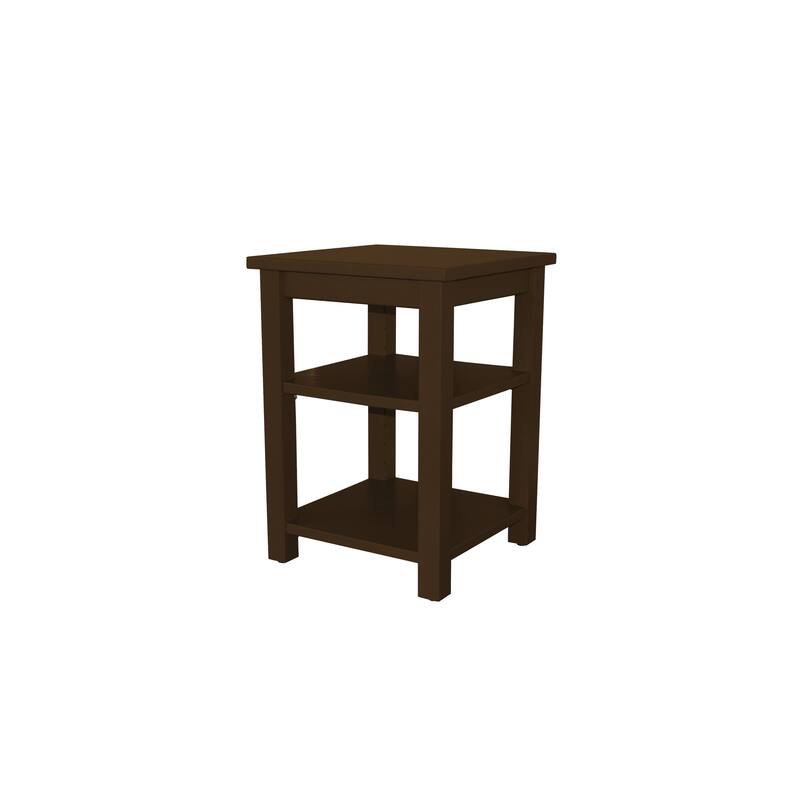 Solid Pine Night Stand with 2 Shelves - Coffee