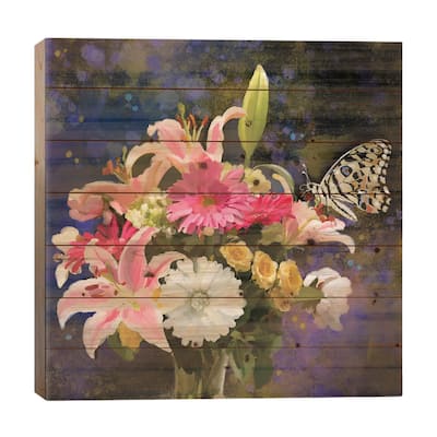 Bright Floral And Butterfly Print On Wood by Thomas Little - Multi-Color