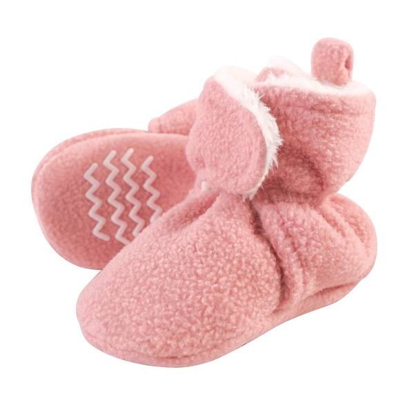 slide 1 of 1, Hudson Baby Infant Girl Cozy Fleece and Faux Shearling Booties, Strawberry Pink Strawberry Pink - 6-12 Months