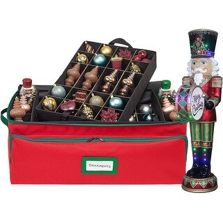 Premium Christmas Ornament Storage Box - Hold Up to 72 - 3 Inch Ornaments, + 8 Side Slots for Figurines, Nutcrackers, etc.